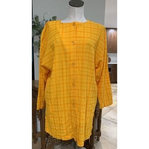 barbara gerwit Women Large Orange Checked Cotton Tunic Top Lagenlook O